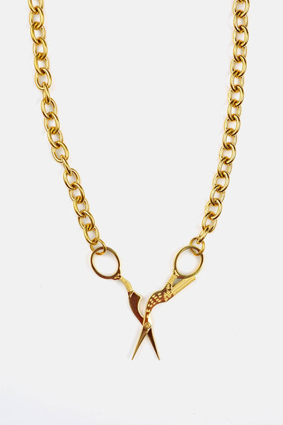 Gold Stork Embroidery Scissor Necklace