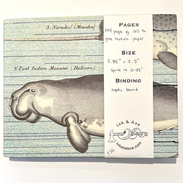 Narwhal / Manatee Coptic Bound Journal /Sketchbook