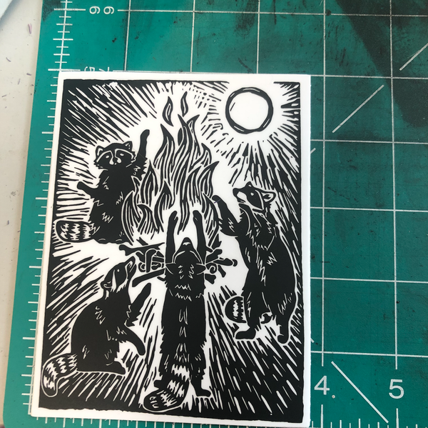 Raccoon Bonfire Sticker Weatherproof Vinyl