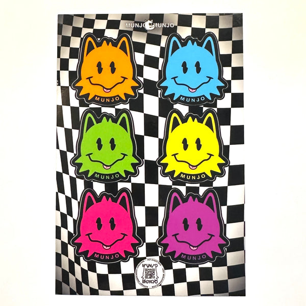 Neon Trippy Smiley Dog Sticker Sheet