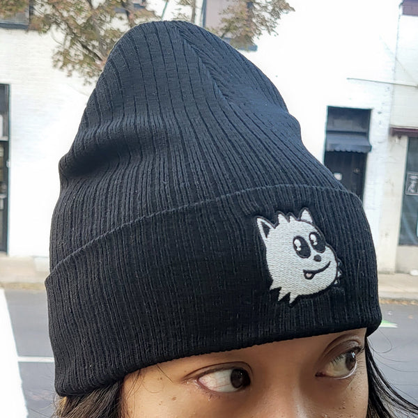Blep Ribbed Cuff Beanie (Black)