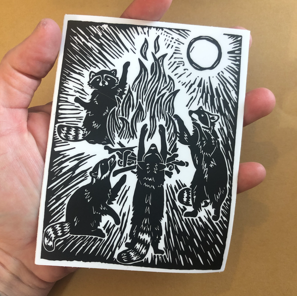 Raccoon Bonfire Sticker Weatherproof Vinyl