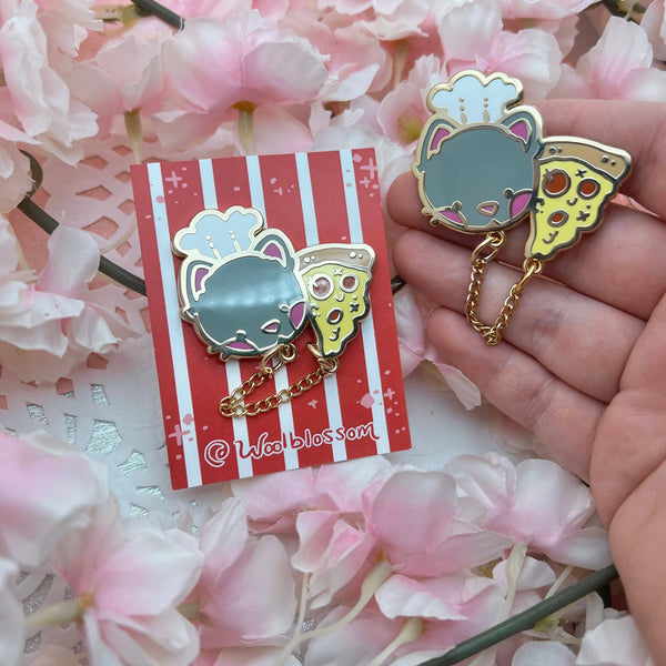 Cheese Pull Pizza Cat w/ Chain Pin
