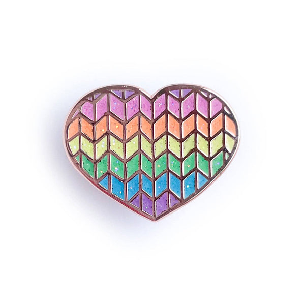 Pastel Rainbow Knit Heart Enamel Pin
