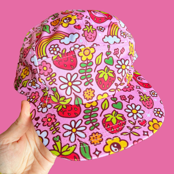 Strawbebby /Strawberry Pattern 5 Panel Camp Hat