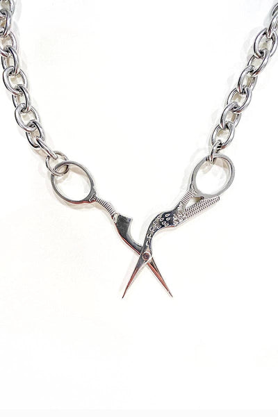 Stork Embroidery Scissor Necklace in Silver