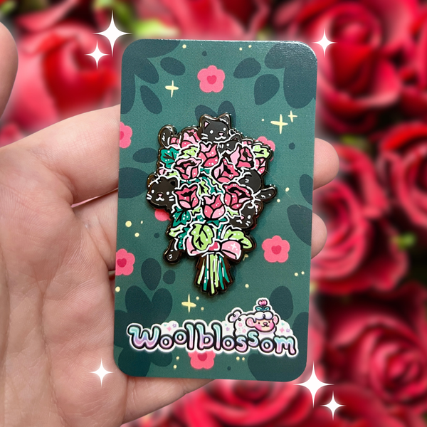 Rose Bouquet Cats Enamel Pin