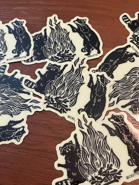 Raccoon Bonfire Glow Sticker