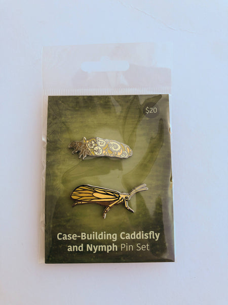 Case-Building Caddisfly and Nymph Enamel Pin Set