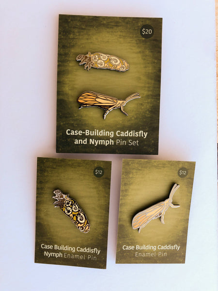 Case-Building Caddisfly and Nymph Enamel Pin Set