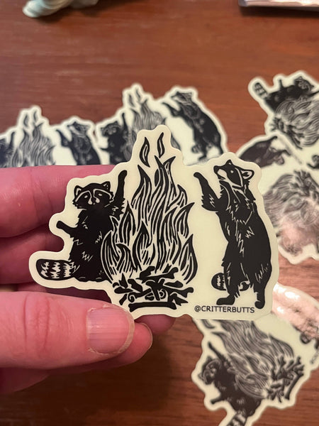 Raccoon Bonfire Glow Sticker