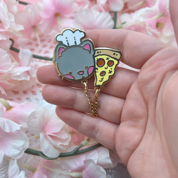 Cheese Pull Pizza Cat w/ Chain Pin