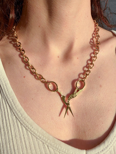 Stork Scissor Necklace in Gold