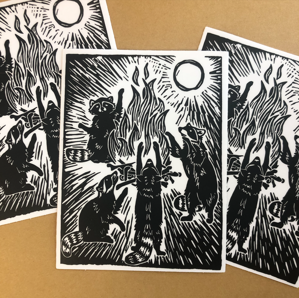 Raccoon Bonfire Sticker Weatherproof Vinyl