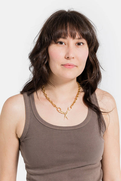 Gold Stork Embroidery Scissor Necklace