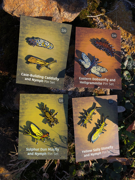 Case-Building Caddisfly and Nymph Enamel Pin Set