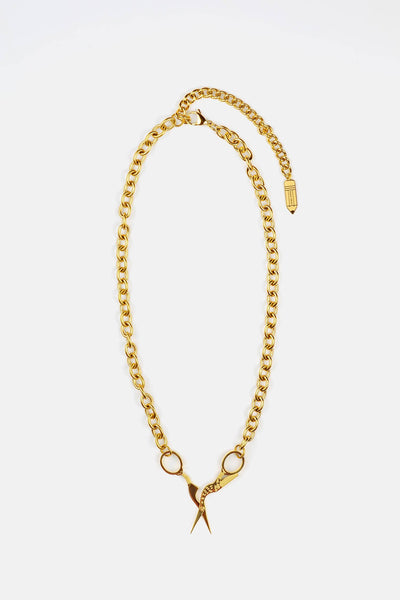 Gold Stork Embroidery Scissor Necklace