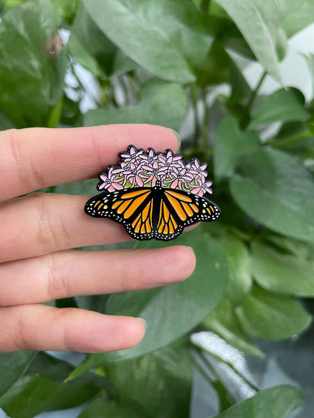 Monarch Butterly & Milkweed Enamel Pin - NC Native Plant!