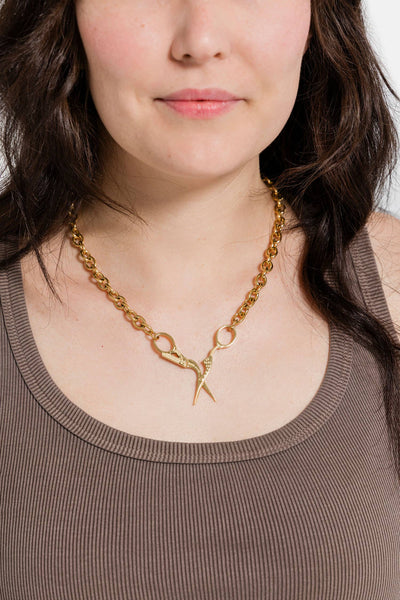 Gold Stork Embroidery Scissor Necklace