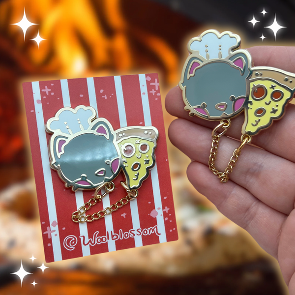 Cheese Pull Pizza Cat w/ Chain Pin