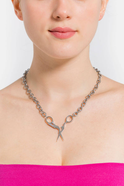 Gold Stork Embroidery Scissor Necklace