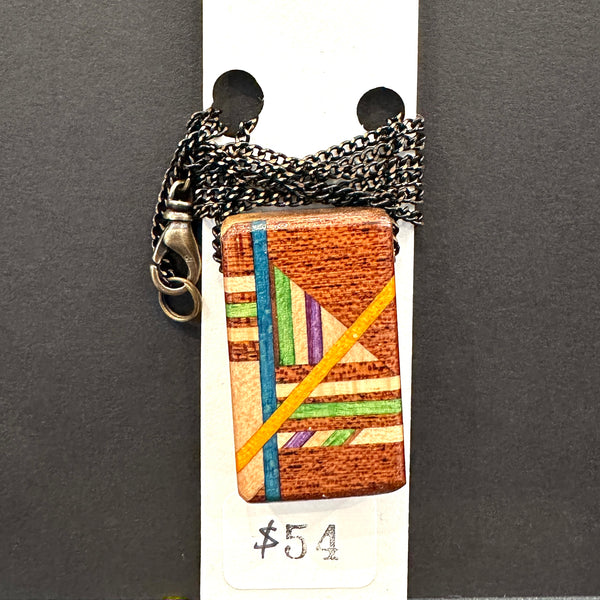 Orange Stripe Rectangle Recycled Skateboard Necklace