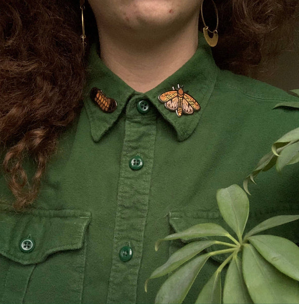 Isabella Tiger Moth Pin Set (woolly bear caterpillar)