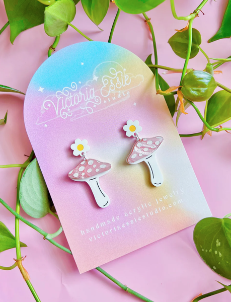 Pink Mushroom Earrings