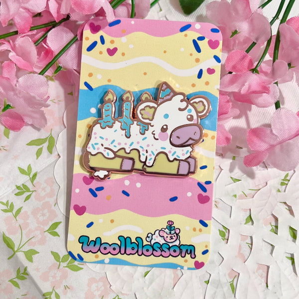 Icing Birthday Cake Cow Enamel Pin