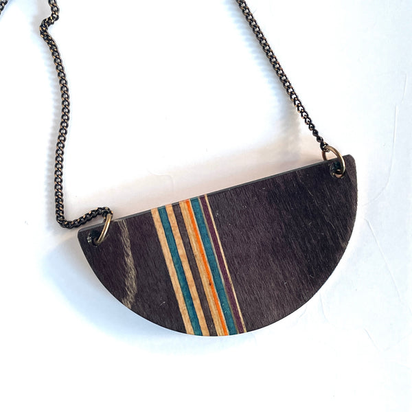 Half Circle Vertical Stripe Recycled Skateboard Necklace